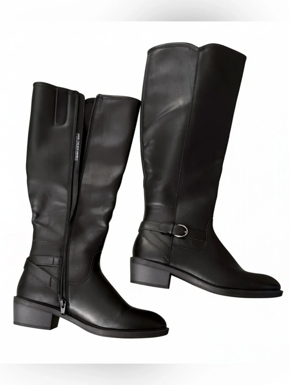 NWOT Baretraps Black Knee High Riding Boots Buckle Accent - Size 7.5